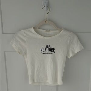Brand new Brandy Melville Soho New York White Fitted Crop T-Shirt Short Sleeve